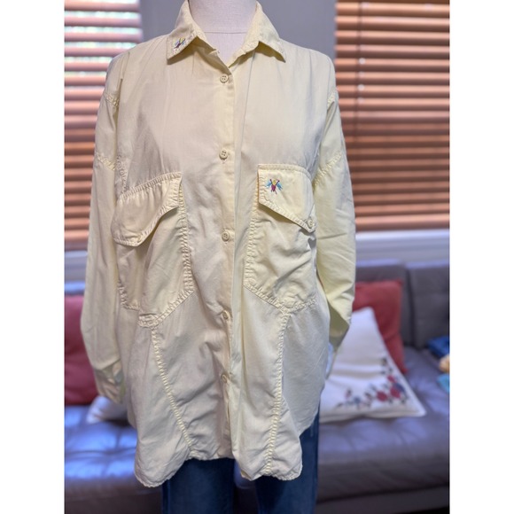 Triangle Tops - VTG 80s Triangle Women Yellow 100% Cotton Button Down Size S Oversized